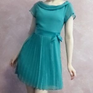 Modcloth Fervour Pleated Teal Retro Dress EUC